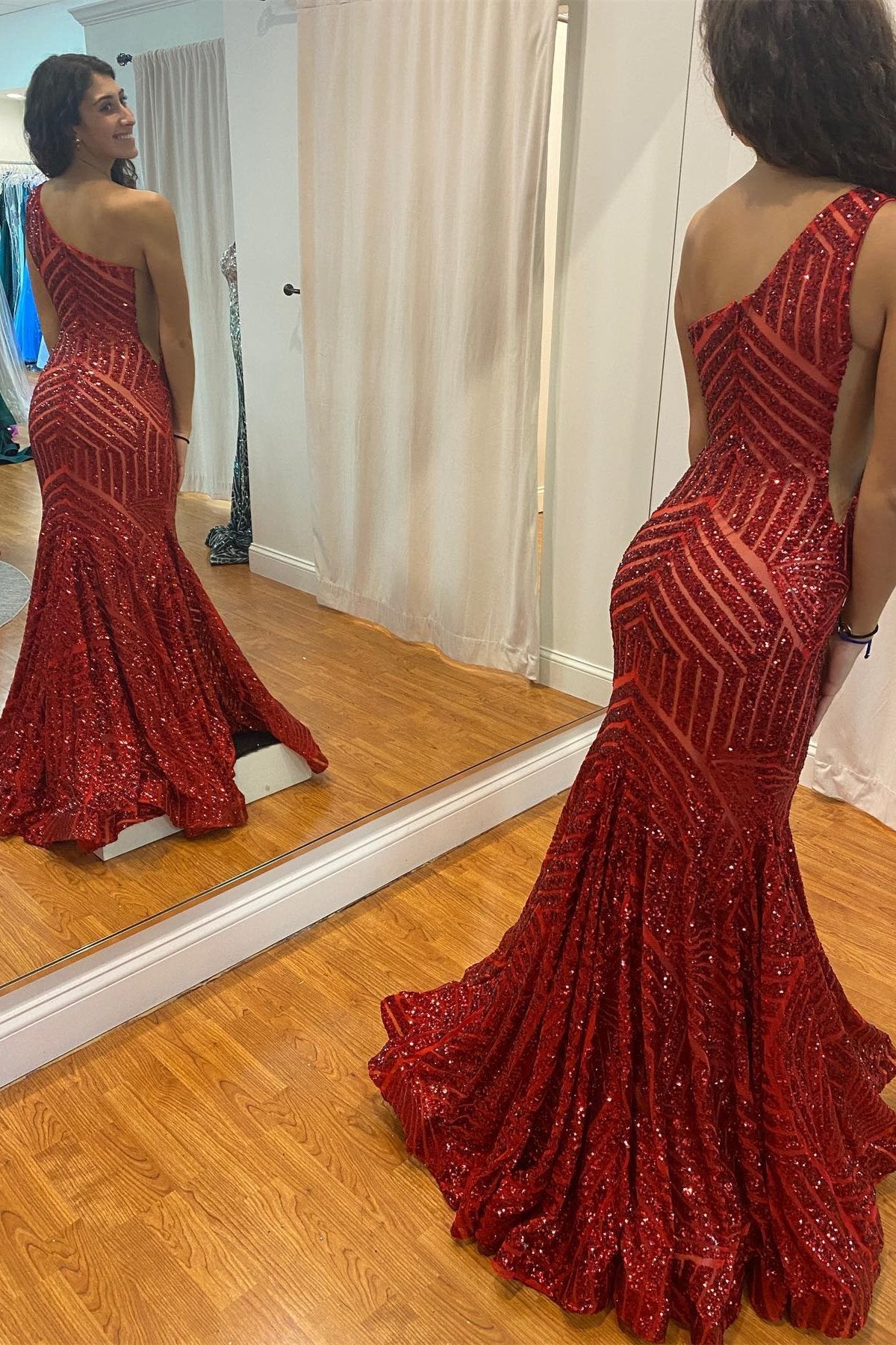 Red Sequin Mermaid Long Formal Dress