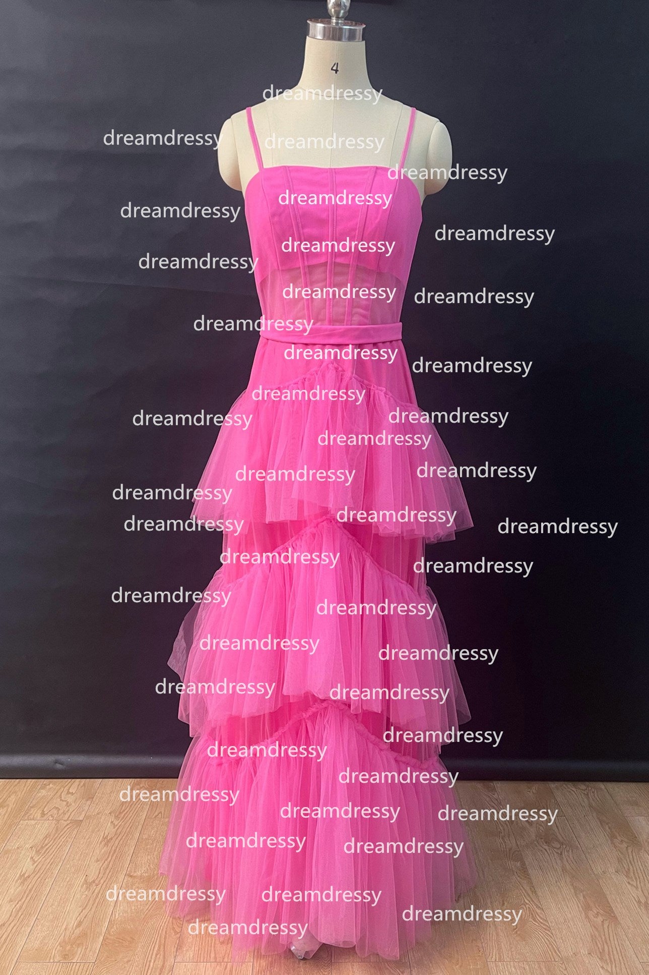 Princess Hot Pink Tulle Tiered Long Dress Dreamdressy