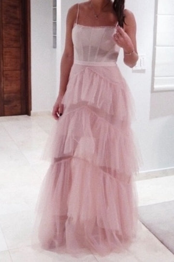 Princess Hot Pink Tulle Tiered Long Dress