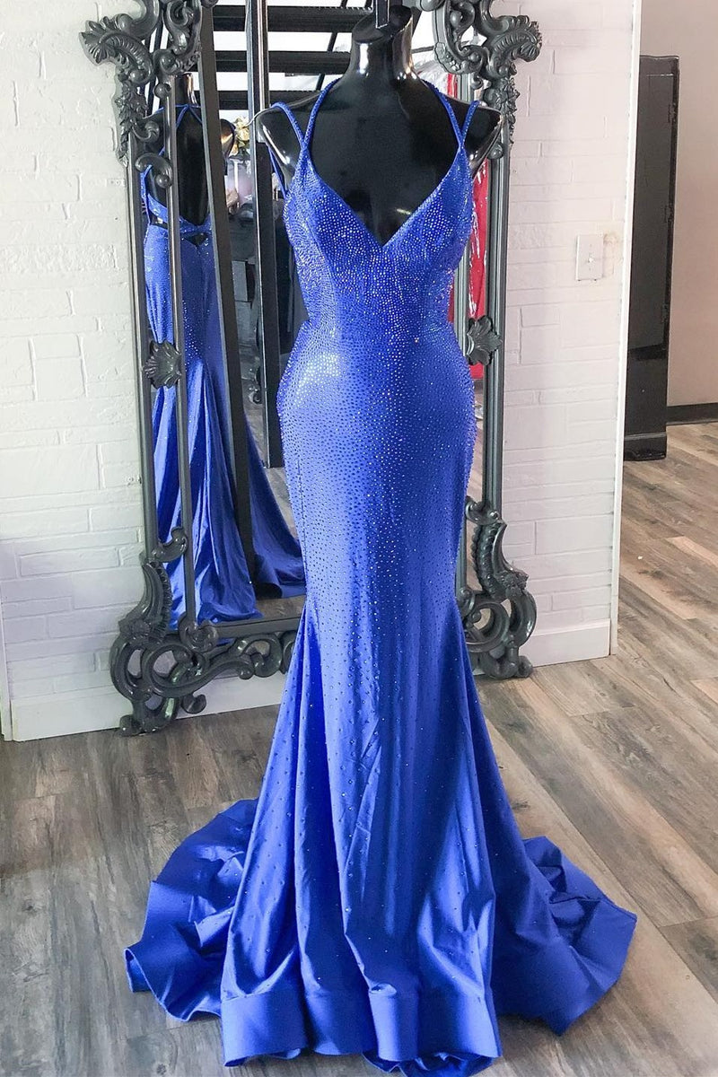 Beaded Royal Blue Mermaid Long Formal Dress