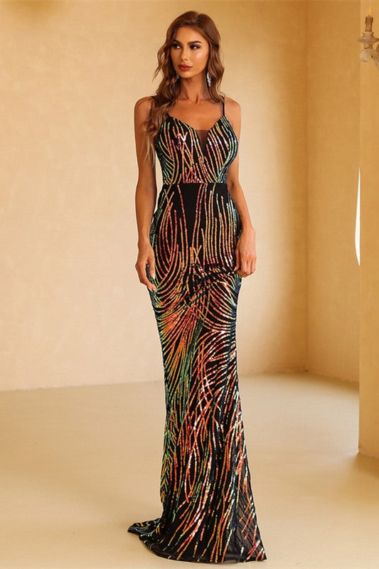 Elegant Black and Sequins Mermaid Long Evening Dress