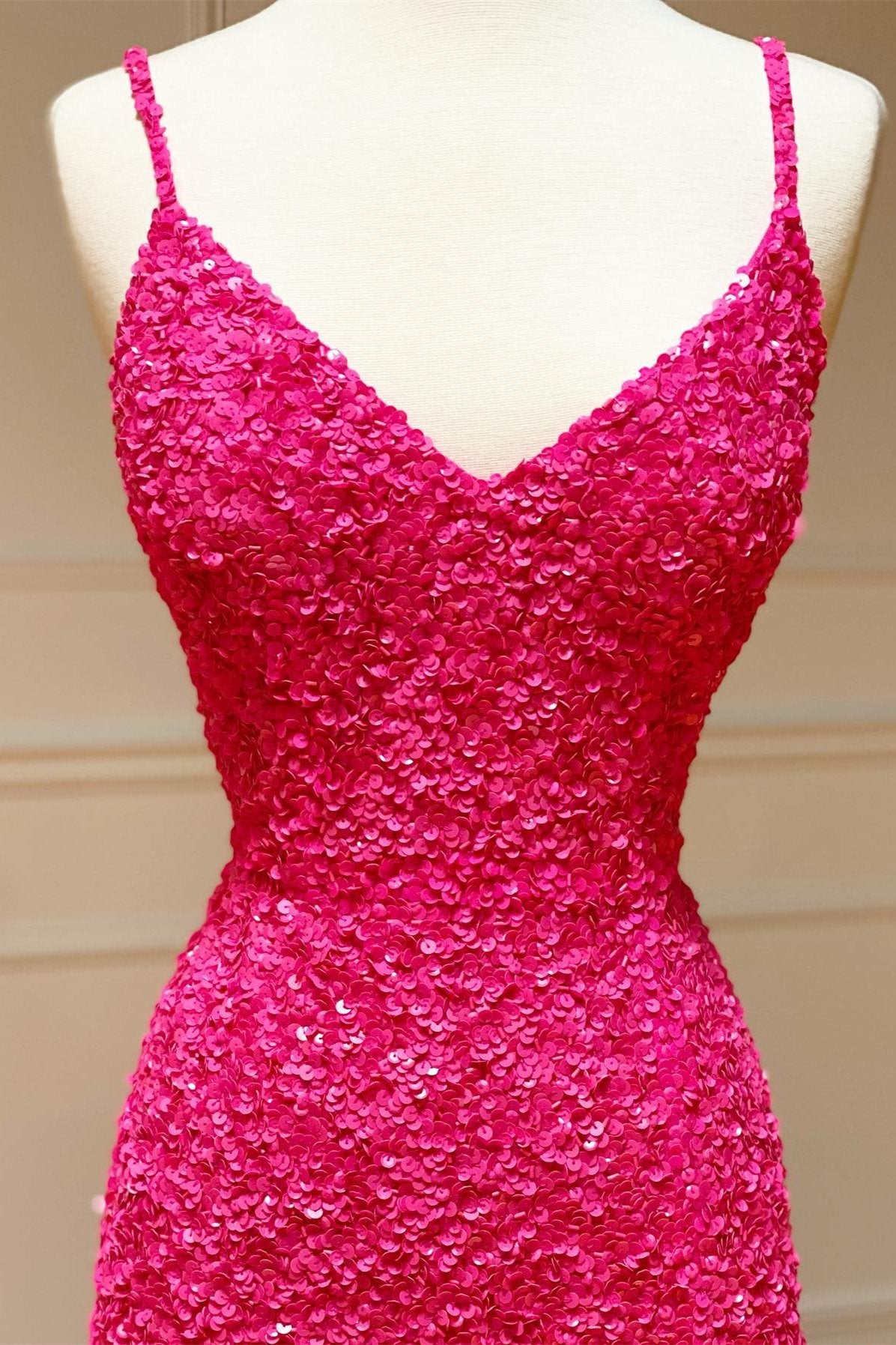 Hot Pink Sequin Spaghetti Straps Mermaid Prom Dress – Dreamdressy