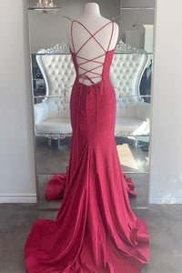 Gorgeous Mermaid Red Lace Up Back Long Formal Dress