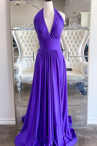 Simple Purple Halater A-line Maxi Dress