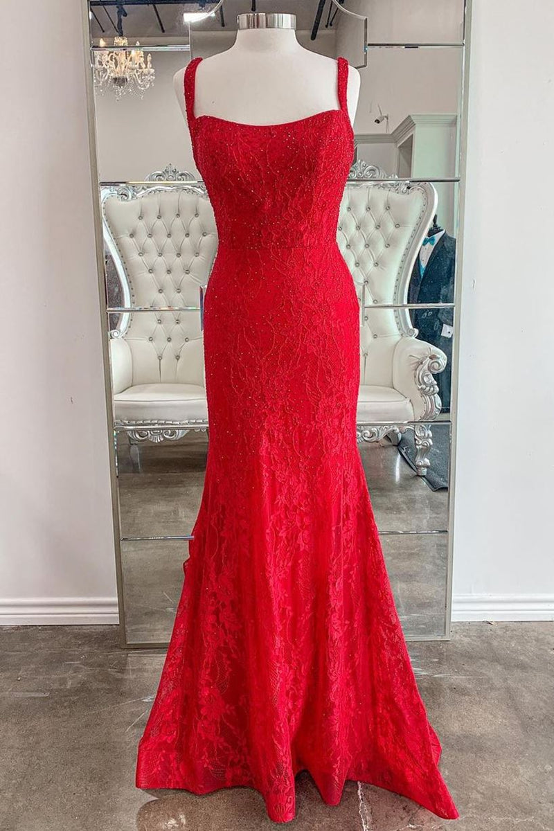 Mermaid Red Lace Long Prom Dress