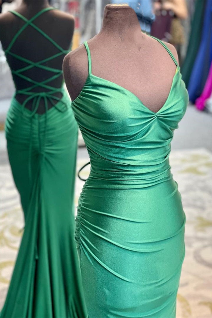 Elegant Green Mermaid Spaghetti Straps Long Prom Dress