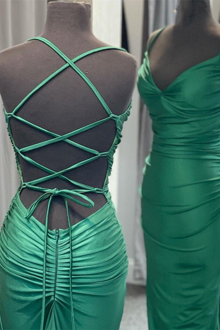 Elegant Green Mermaid Spaghetti Straps Long Prom Dress
