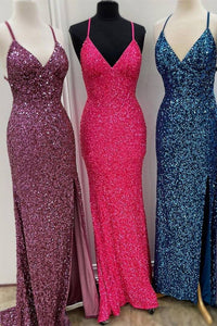 Sparkle Mermaid Sequin Long Prom Dress with Slit