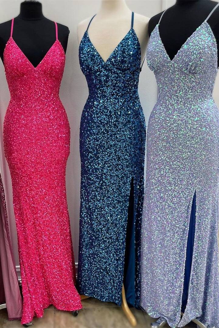 Sparkle Mermaid Sequin Long Prom Dress with Slit