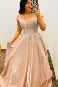 Off the Shoulder Beaded Satin Long Prom Gown
