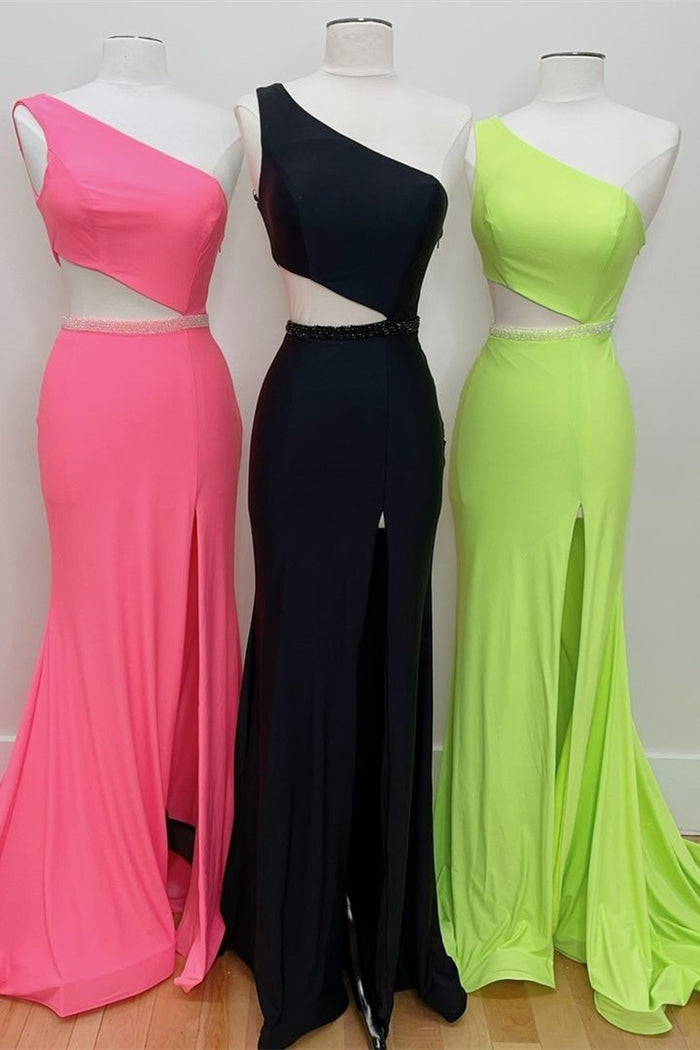 One Shoulder Mermaid Long Prom Dress with Side Cut