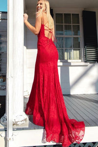 Red Lace Empire Mermaid Long Prom Dress