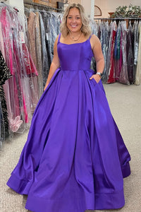 Simple Purple A-line Long Prom Dress with Pockets