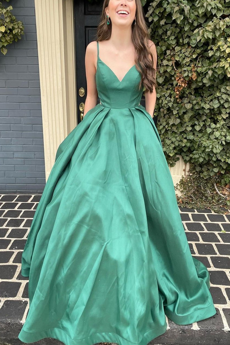 Simply A-line Green Long Prom Dress with Pockets