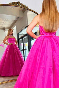 Hot Pink Strapless Ball Gown with Pockets