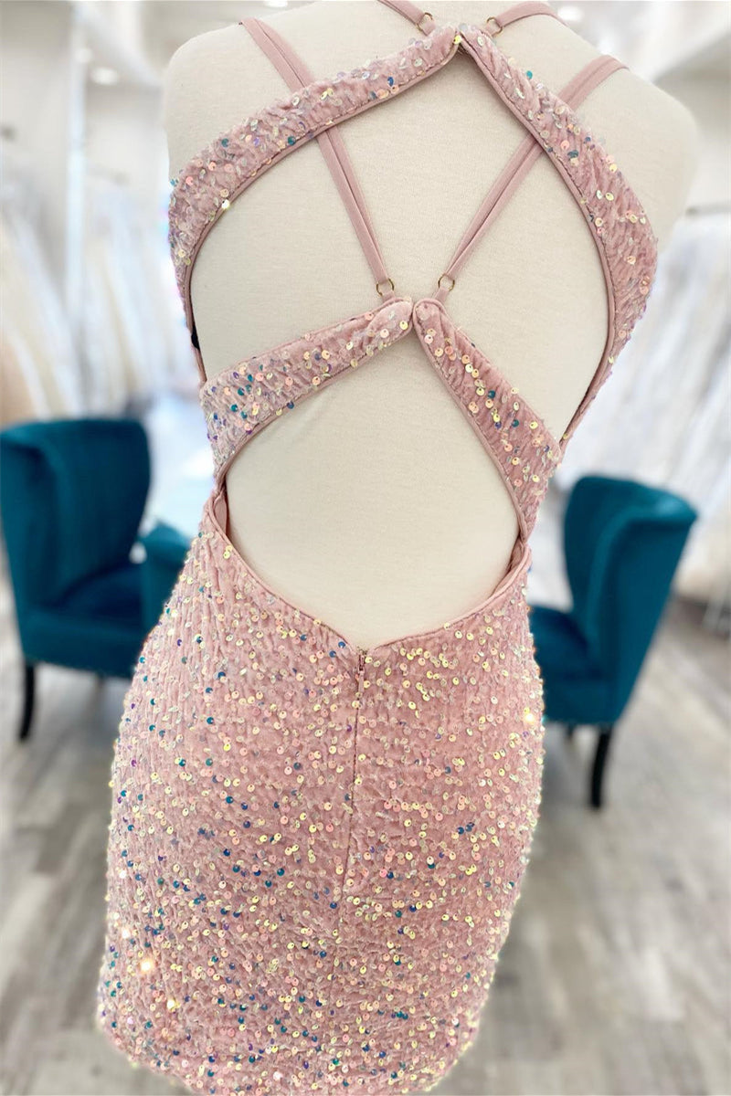 Glitters Pink Sequin Bodycon Mini Party Dress