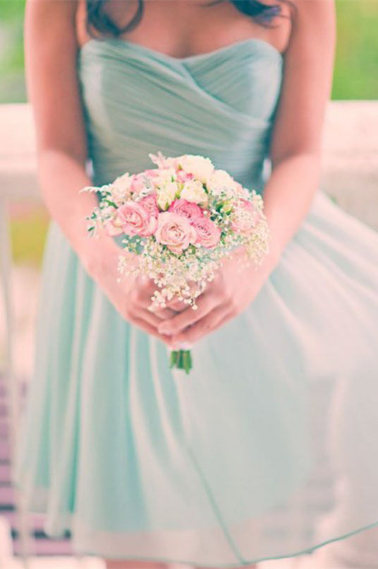 Mint Green A-Line Mini Sweetheart Ruched Chiffon Bridesmaid Dress