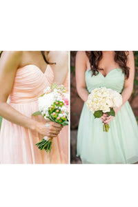 Mint Green & Pink A-Line Mini Sweetheart Ruched Chiffon Bridesmaid Dress