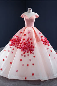 Off the Shoulder Pink Ball Gown