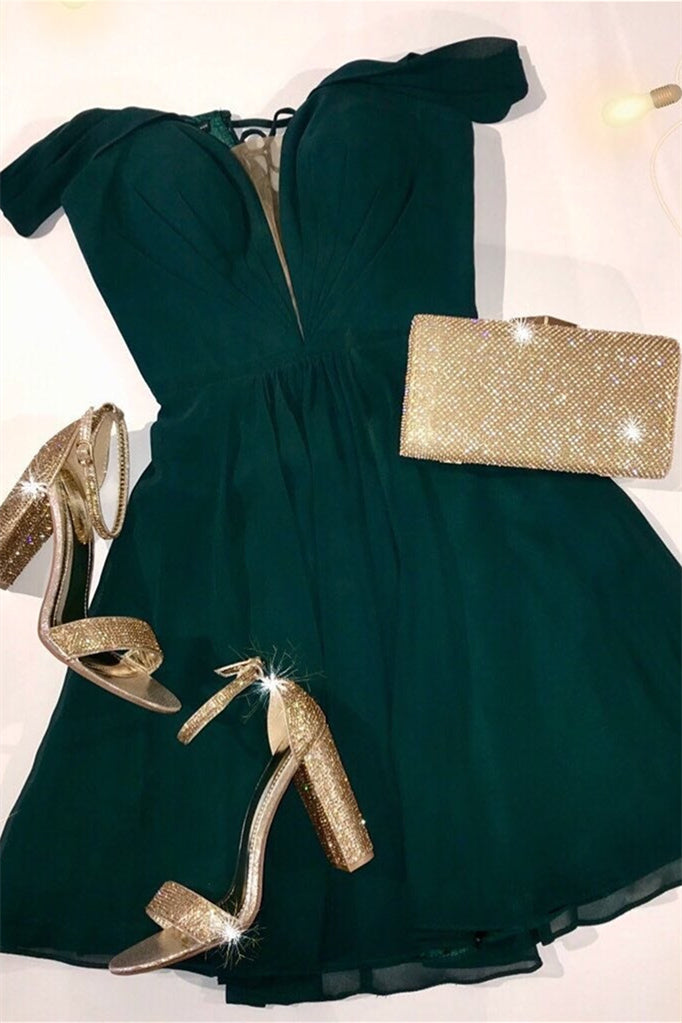 Off the Shoulder Short Hunter Green Homecoming Dress – Dreamdressy