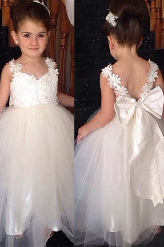 Princess A-Line Ivory Flower Girl Dress with Bow