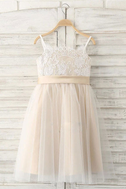Princess Champagne Flower Girl Dress with Bow Knot