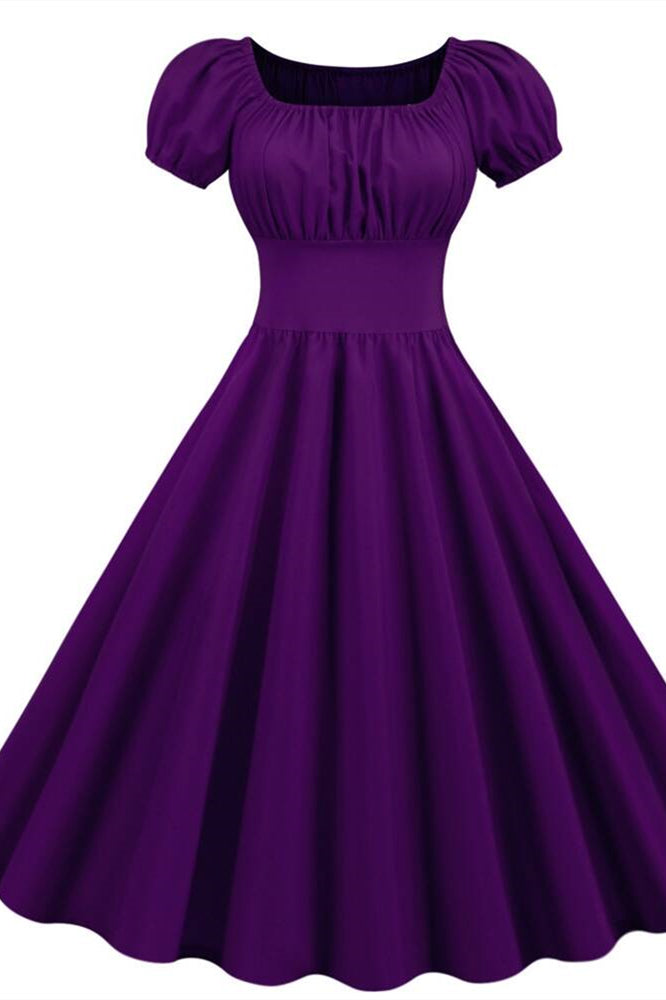 Purple Square Neck Short Swing Dress