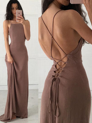 Sexy Backless Straps Mermaid Cameo Long  Prom Dress