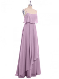 Lavender Chiffon Spaghetti Straps Ruffled A-Line Long Dress