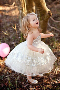 Sparkly Ball Gown Silver Flower Girl Dress