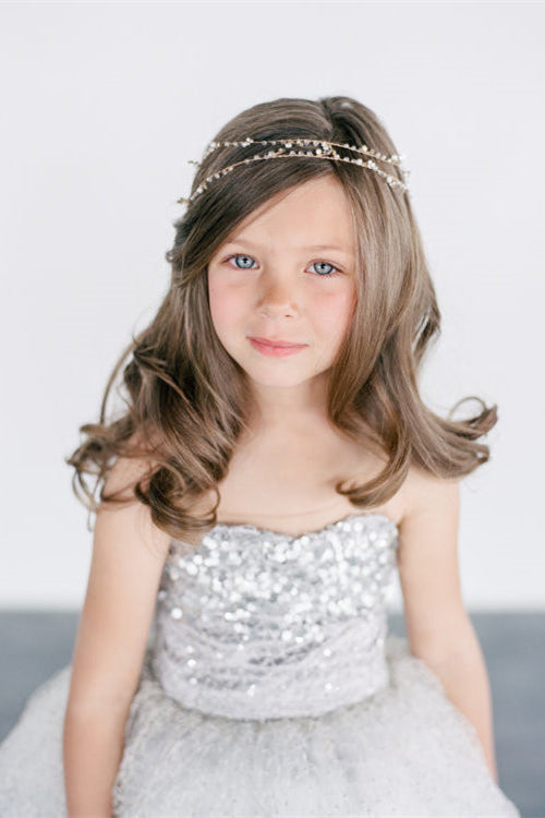 Sparkly Ball Gown Silver Flower Girl Dress