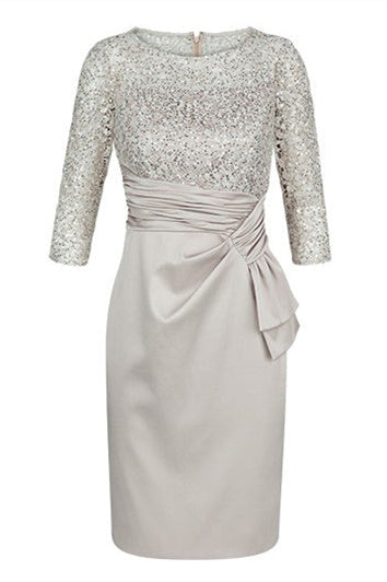 Sparkly Half Sleeves Short Silver Mother of Bride Dress