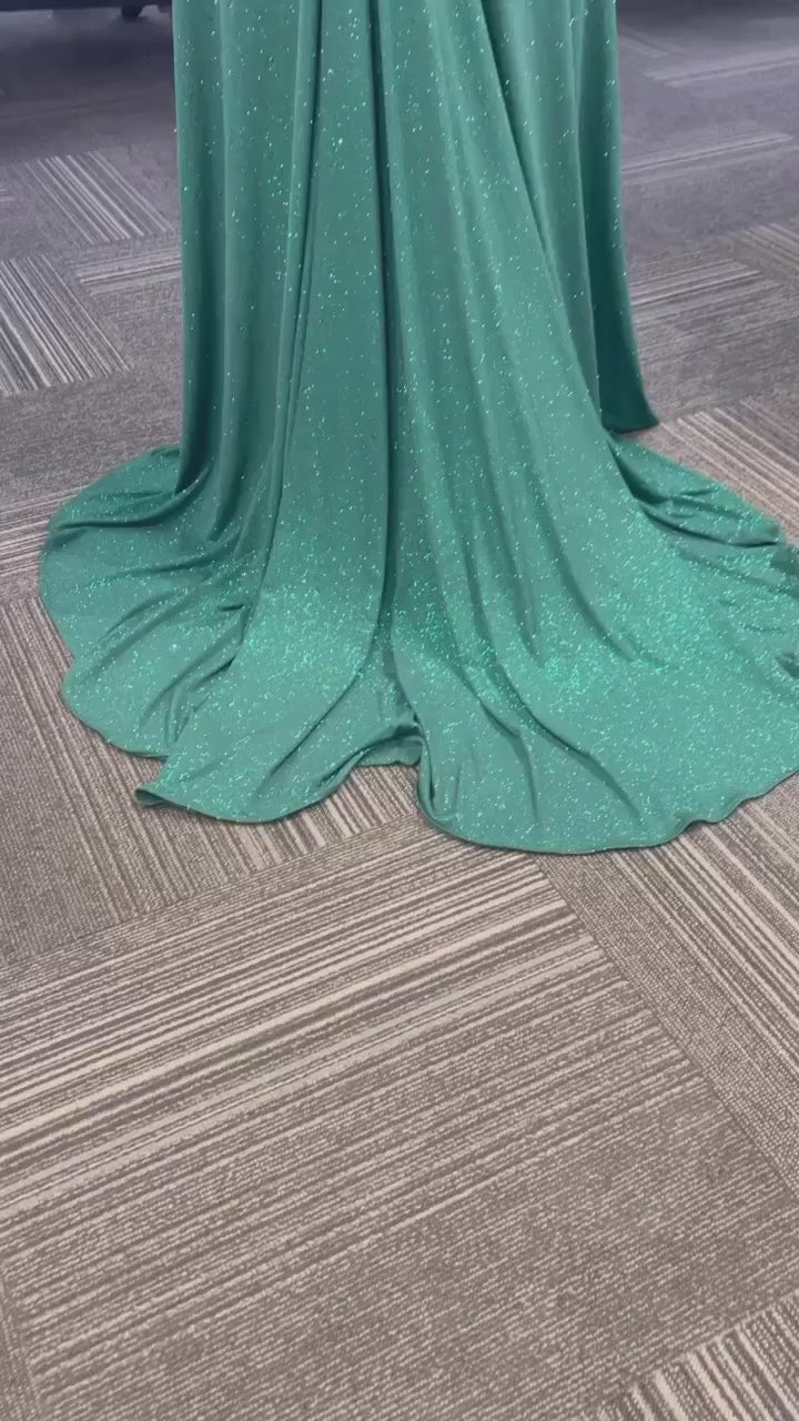 One-Shoulder Hunter Green Beaded Mermaid Long Prom Dress with Slit