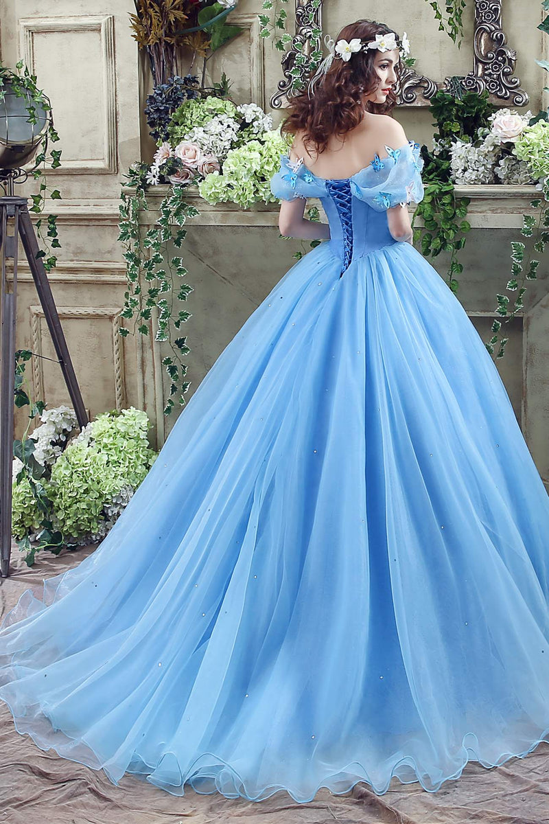 Princess Blue Ball Gown Off Shoulder Cinderella Dress
