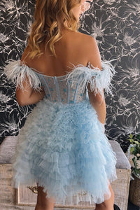 Sweet Feathered Straps A-Line Multi-Tiered Homecoming Dress