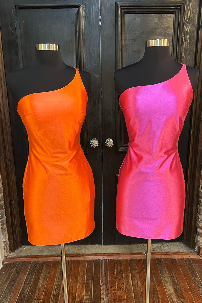 Orange One-Shoulder Tight Short Homecoming Dress