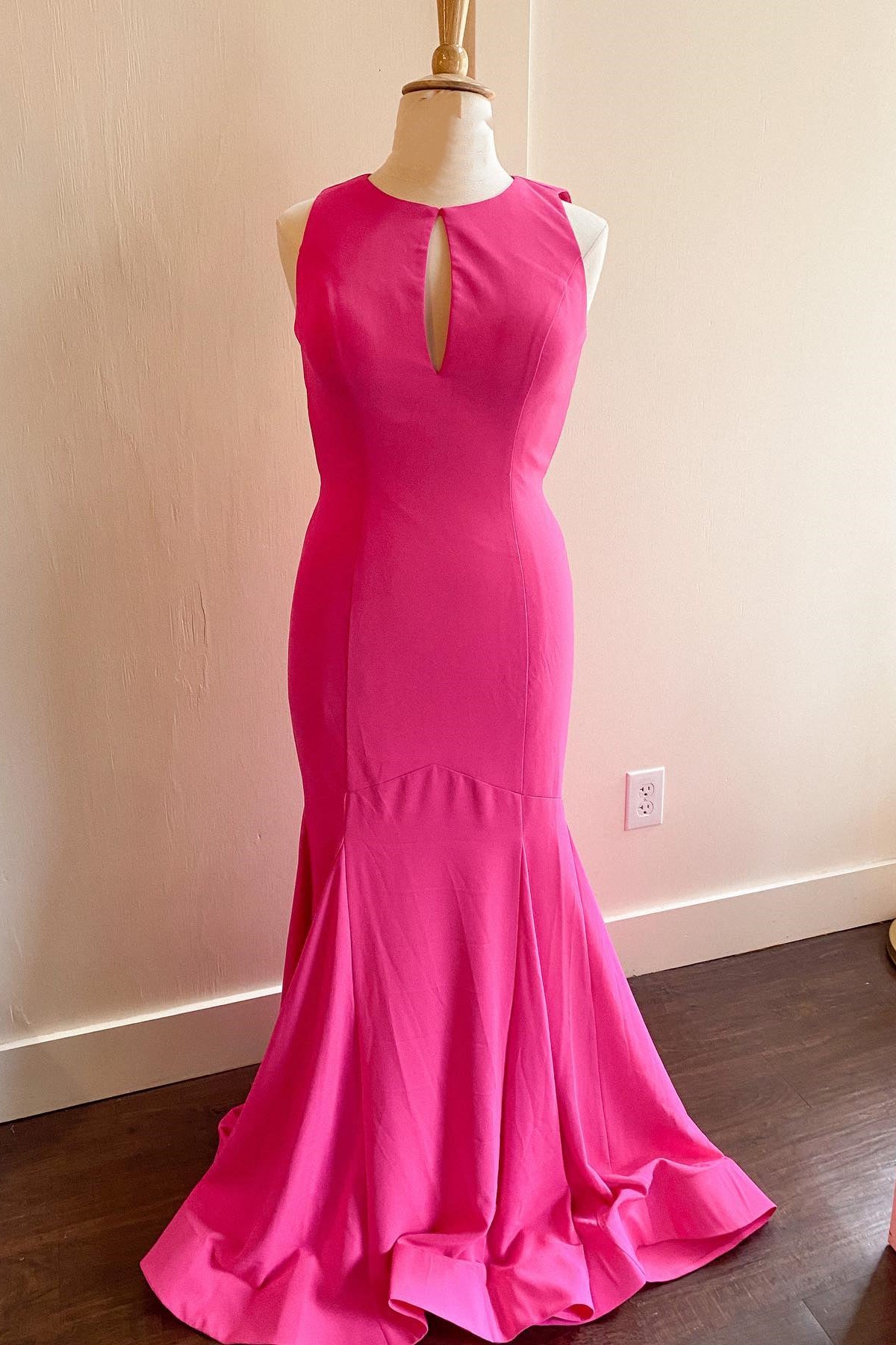 Hot Pink Mermaid Long Formal Dress with Open Back