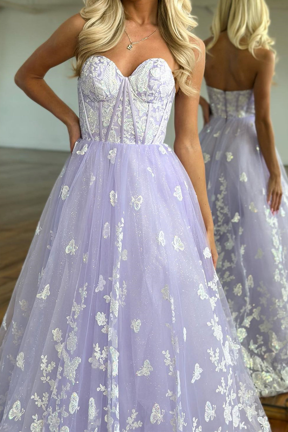 Lilac Appliques Sweetheart A-Line Prom Dress