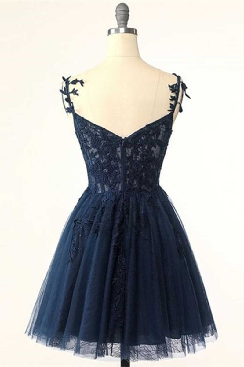 Sweetheart Navy Blue Appliques A-line Short Homecoming Dress