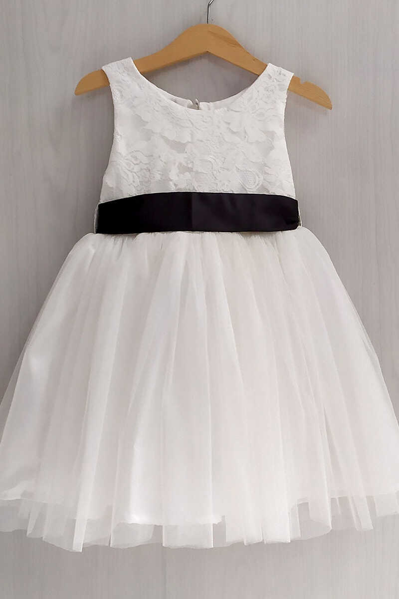 White Lace Tie Front Flower Girl Dress