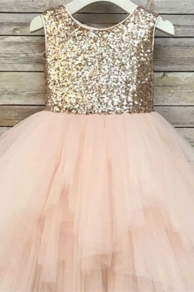 Gold & White Sequins Tutu Girl Party Dress