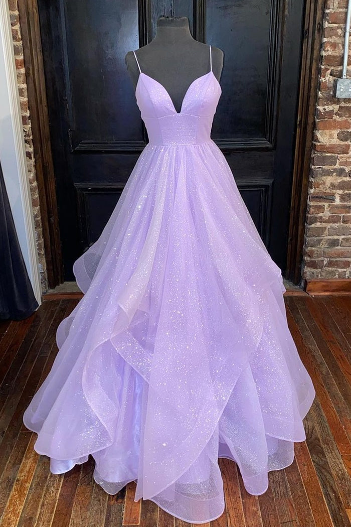 Princess Lavender Tiered Long Prom Dress