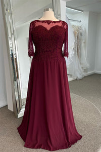 Mulberry Illusion Neck Sweetheart Long Sleeves Beaded Appliques Long Formal Dress