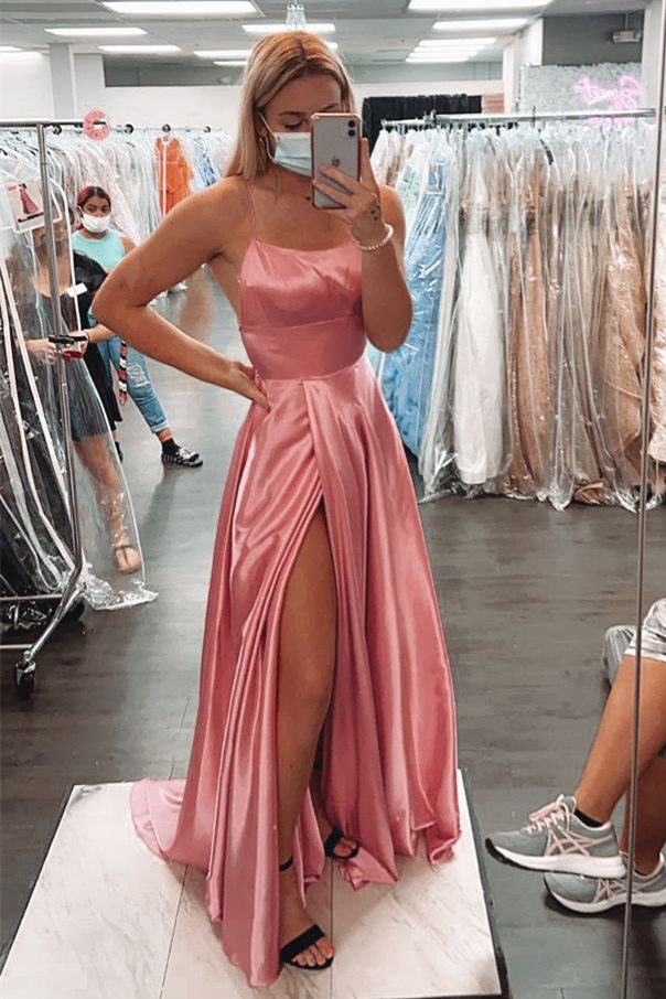 Gorgeous Straps Red Long Prom Dress with Slit