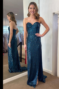 Sequins Sweetheart Long Prom Dress with Slit