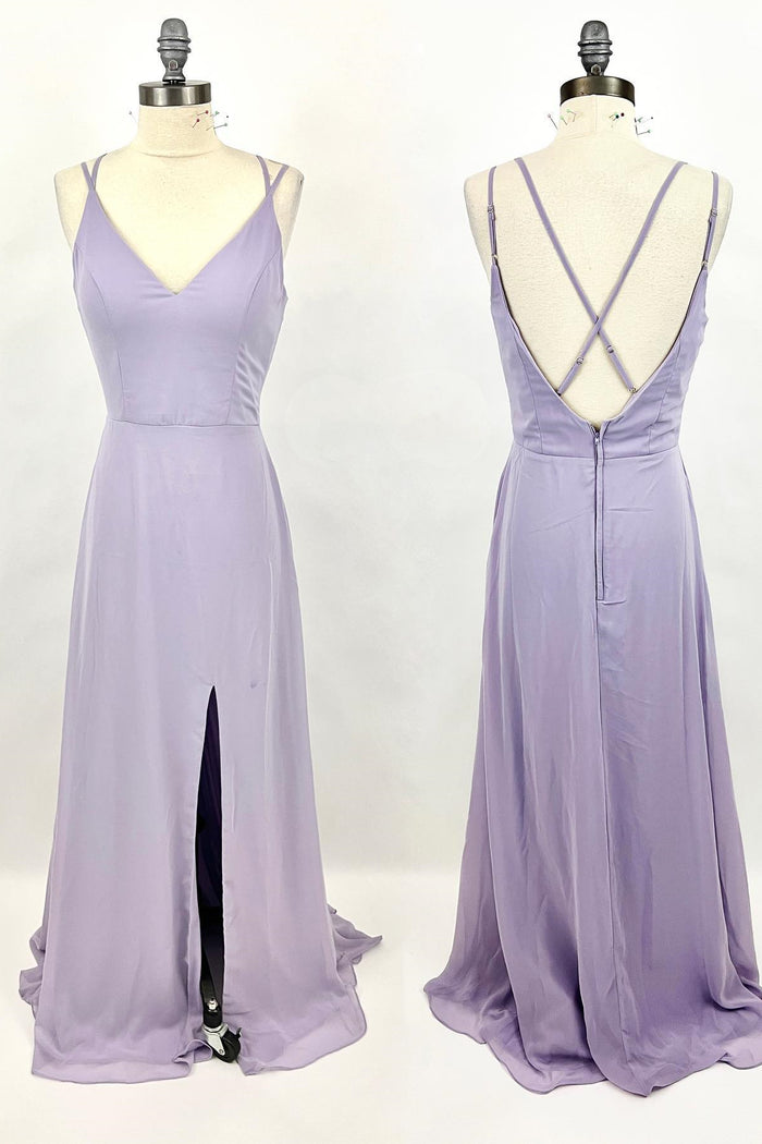 Double Straps Light Purple A-line Long Bridesmaid Dress