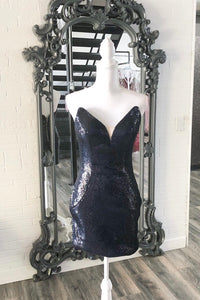 Blue Sequin Strapless Bodycon Homecoming Dress