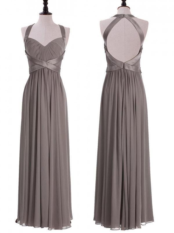 Elegant Halter A-Line Floor Length Grey Bridesmaid Dress