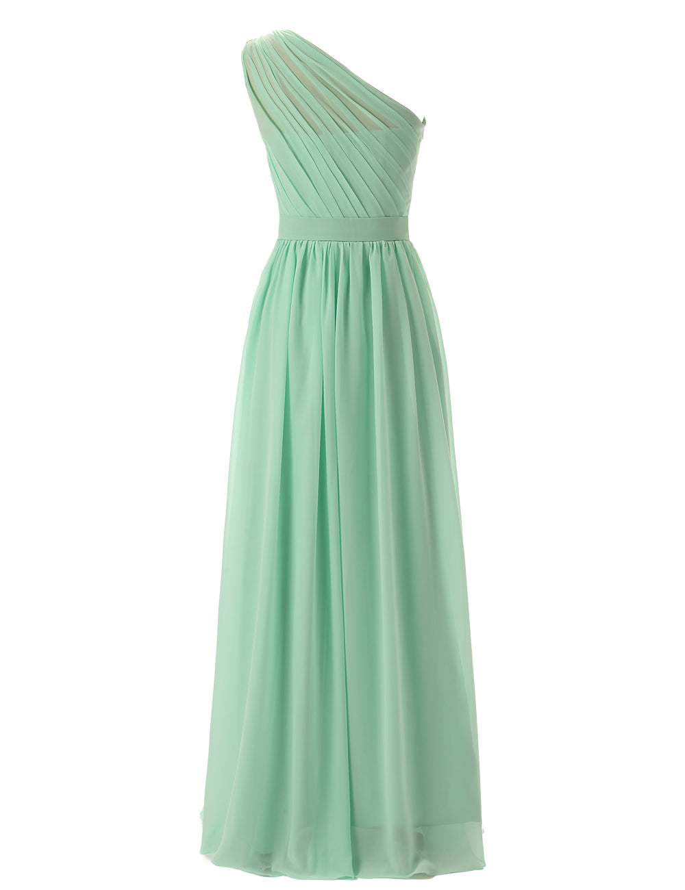 Simple A-Line Chiffon Ruched Mint Green Long Bridesmaid Dress