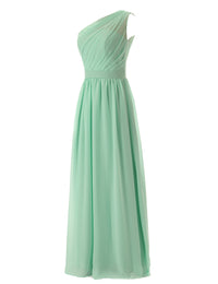 Simple A-Line Chiffon Ruched Mint Green Long Bridesmaid Dress